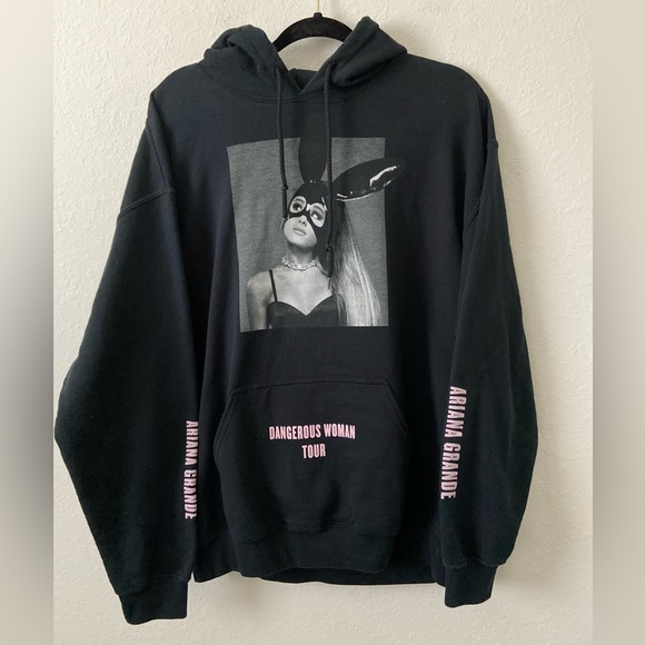 Ariana Grande Sweaters - Ariana Grande Dangerous Woman Tour 2017 Drawstring Hoodie Sweatshirt Black